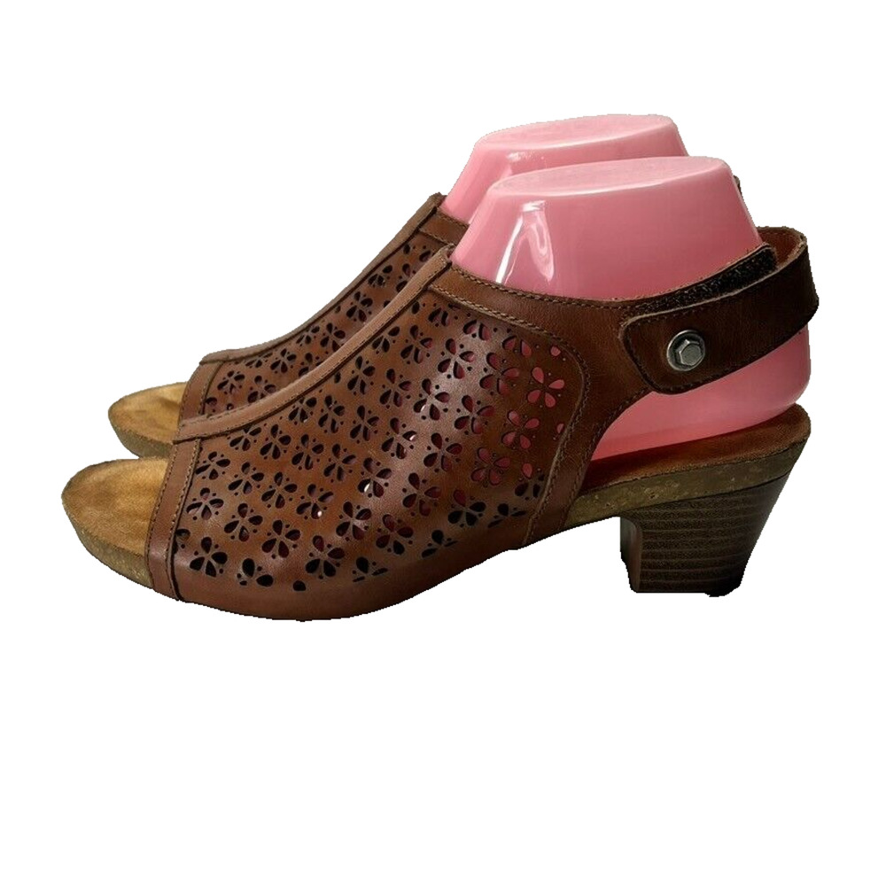 Josef Seibel Shoes Womens 9 Ruth 33 Mid Heel Brown Perforated Leather Strap